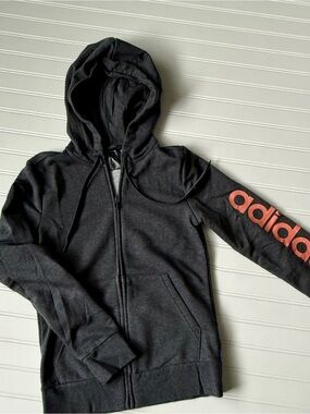 adidas Kids Black Full-Zip Hoodie with Coral Sleeve Logo
